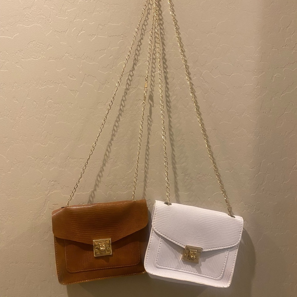 White and Brown Chain Shoulder Bag
